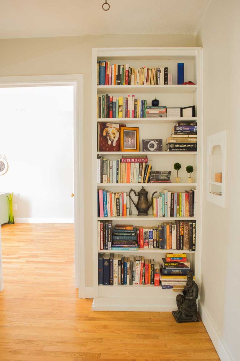 Built-in with books and mementos.